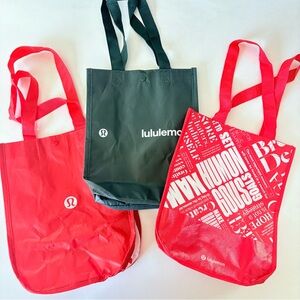Lot of 3 Lululemon Small Reusable Shopping Tote Bag 11”x9” Red Dark Green ~ New